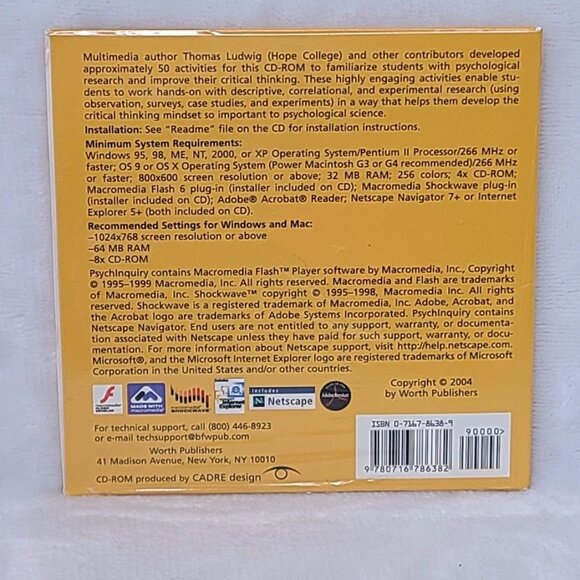 Psychinquiry  CD-Rom David G Myers Psychology  Thomas Ludwig Seventh Ed. Sealed - Picture 4 of 4